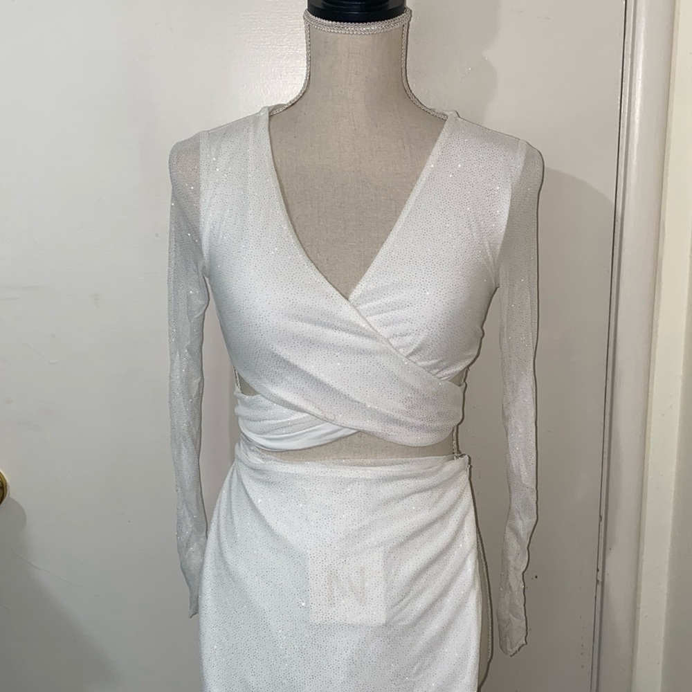 Meshki White Glitter Skirt Set